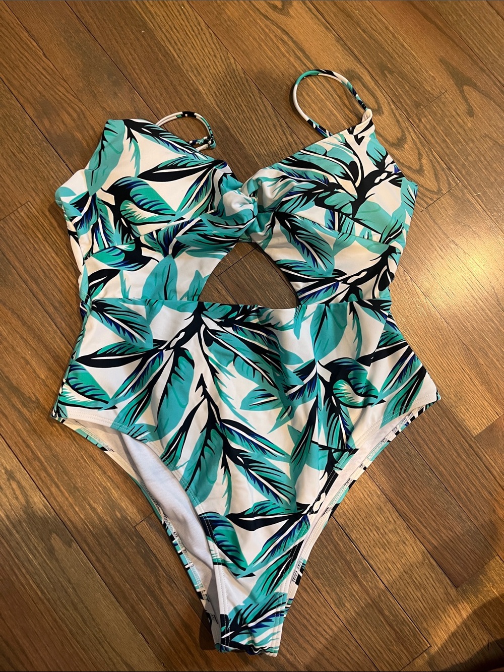 One-Piece Swimsuit - Teal Leaf Print